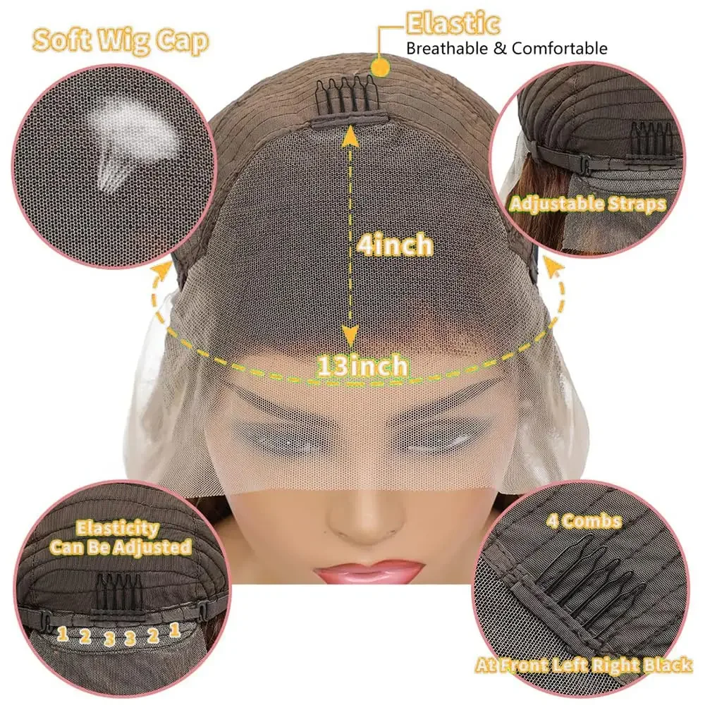 180 Density 4 27 Highlight Body Wave Lace Wigs 8 16 inch 13x4 Lace Front Deep Wave Curly Human Hair Short Bob Wig for Women_voghion.com