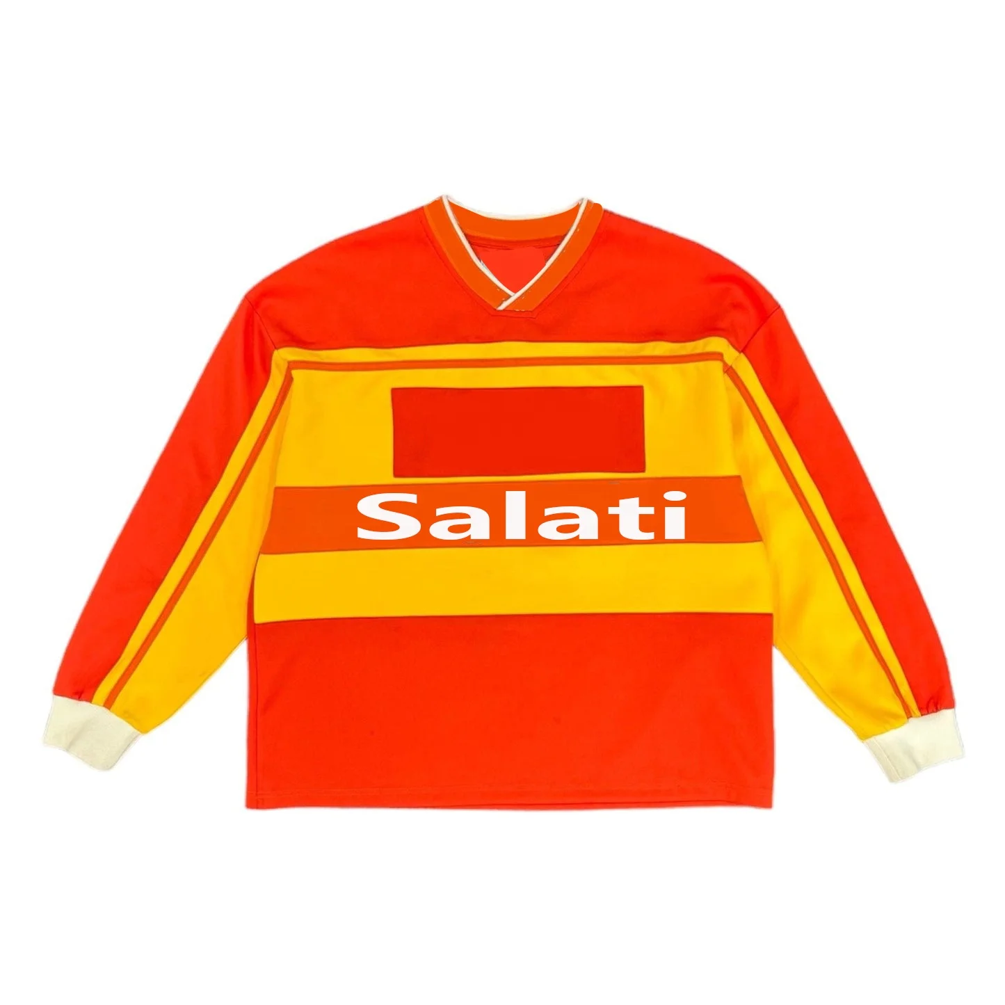 Salati Custom Logo Men's T-shirts Longsleeve T Shirts V Neck Drop Shoulder Printed Boxy Oversized Full Long Sleeve Jersey Shirts gallery 7