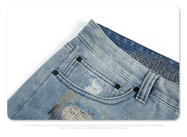Custom American Highstreet Embroidery Hole Vintage Denim Pants Fabric Male Denim Jeans Man Men's Jeans Men