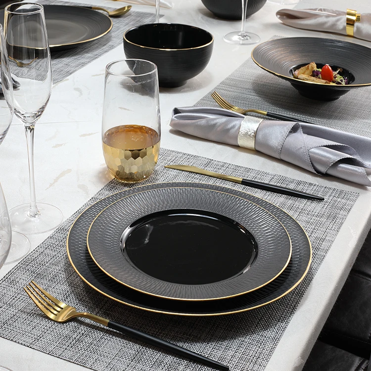 Black & Gold Dinner Plates, Dinner Plates, Black Plates, Black Dinnerware,  Dinner Set, Plates, Holiday Table Setting, Dining Table 