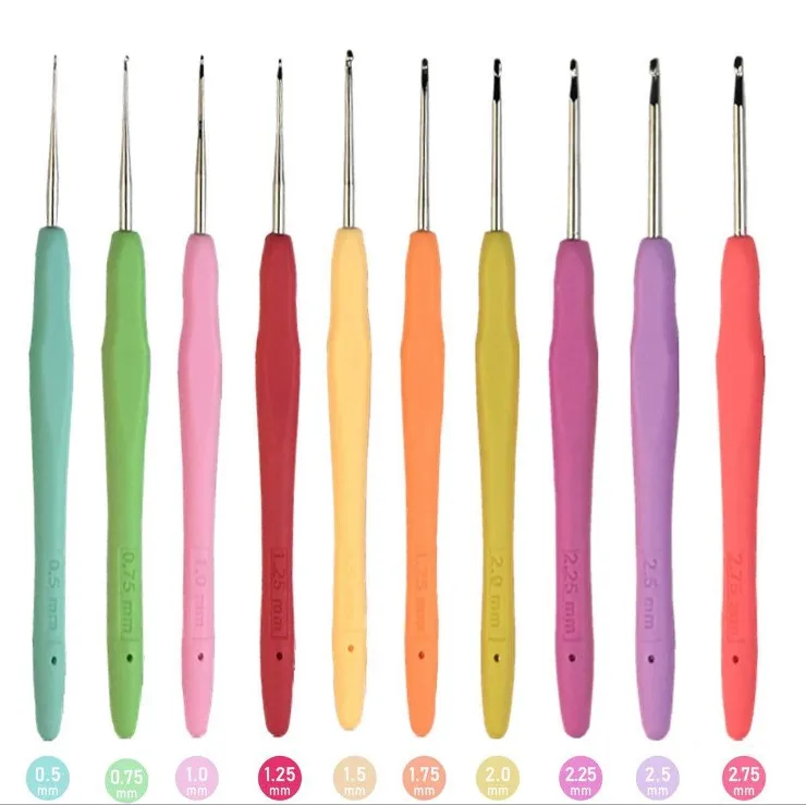 10pcs Small Size Lace Crochet Hooks (0.5-2.75mm), Ergonomic Crochet Hooks  Set With Soft Grip Handle