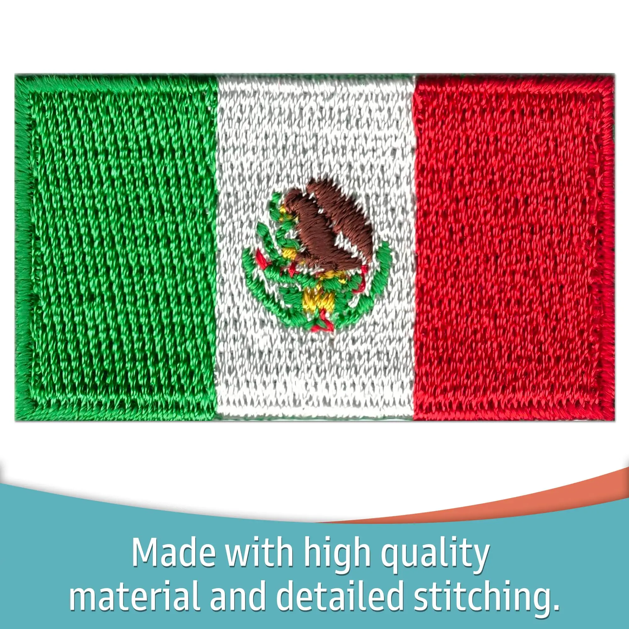 Durable Rectangular Sew on Mexico Embroidery Iron on Mexican Country Flag Patches for Hats Backpack Shirt