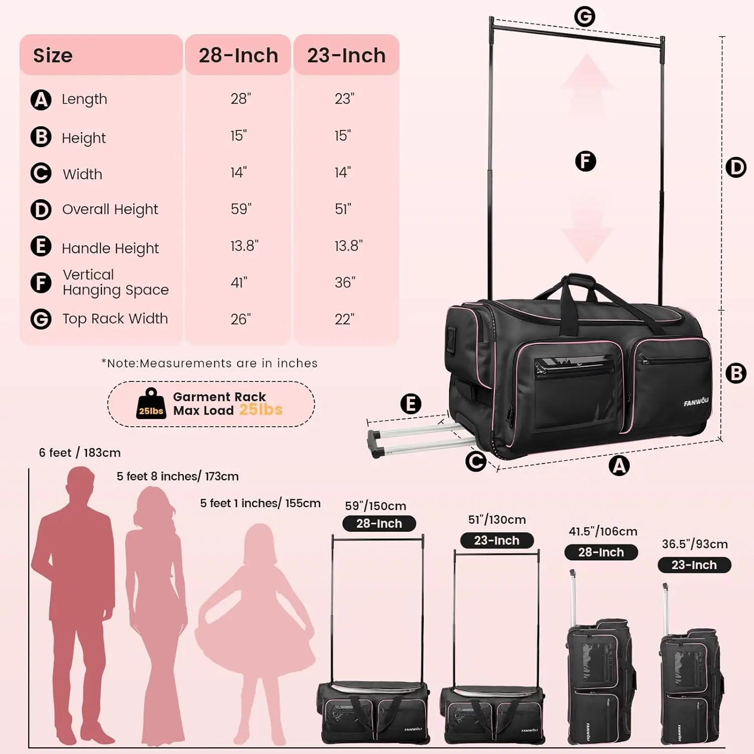 Free Sample Dance Bag with Garment Rack Rolling Dance Costume Bag with Hanging Cosmetic Collapsible Suitcase for Dance Shows