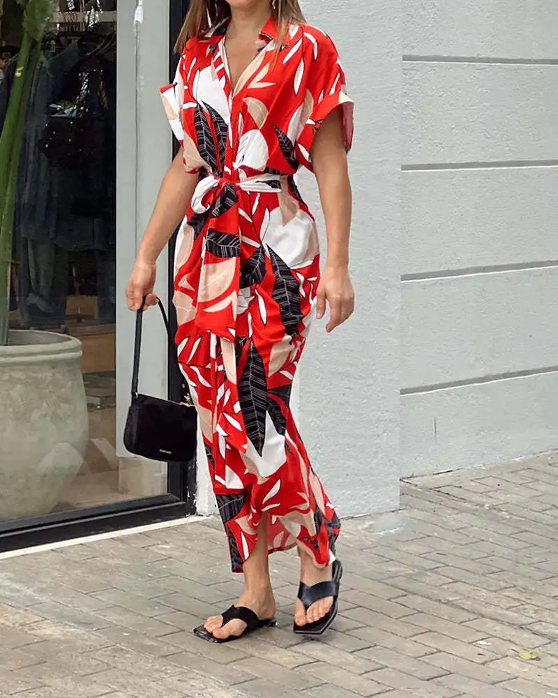 New Spring and Summer New Style Printed Shirt Skirt High Waist Slim Temperament Dress Loose Elegant Casual Dress