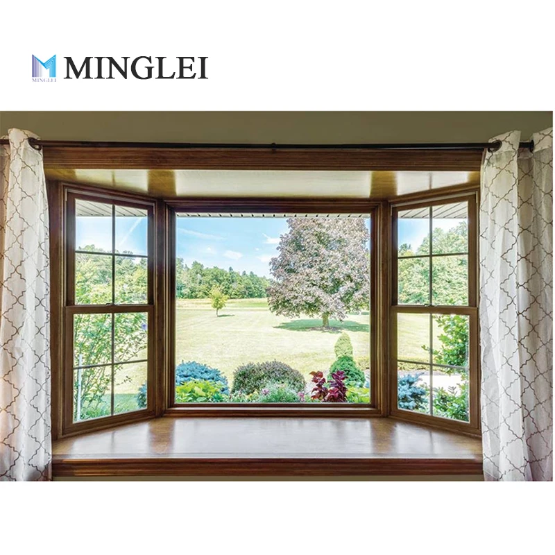 Minglei Customized Home Use Aluminum Alloy Profile Frame Double Glazed Fixed Tempered Glass Aluminium Frame White Bay Windows