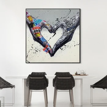 Graffiti Gesture Heart Canvas Painting Love Hands Poster Wall Art Picture  Decor