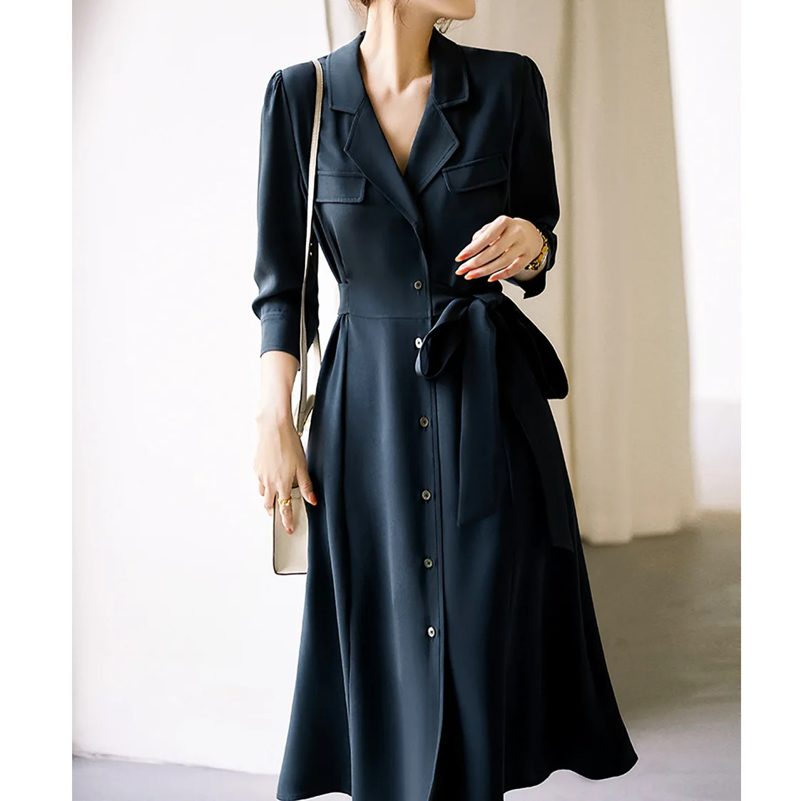 Vintage Lace Heavy Mulberry Silk Suit Collar Dress High-End Temperament Women's New Summer Skirt 2026