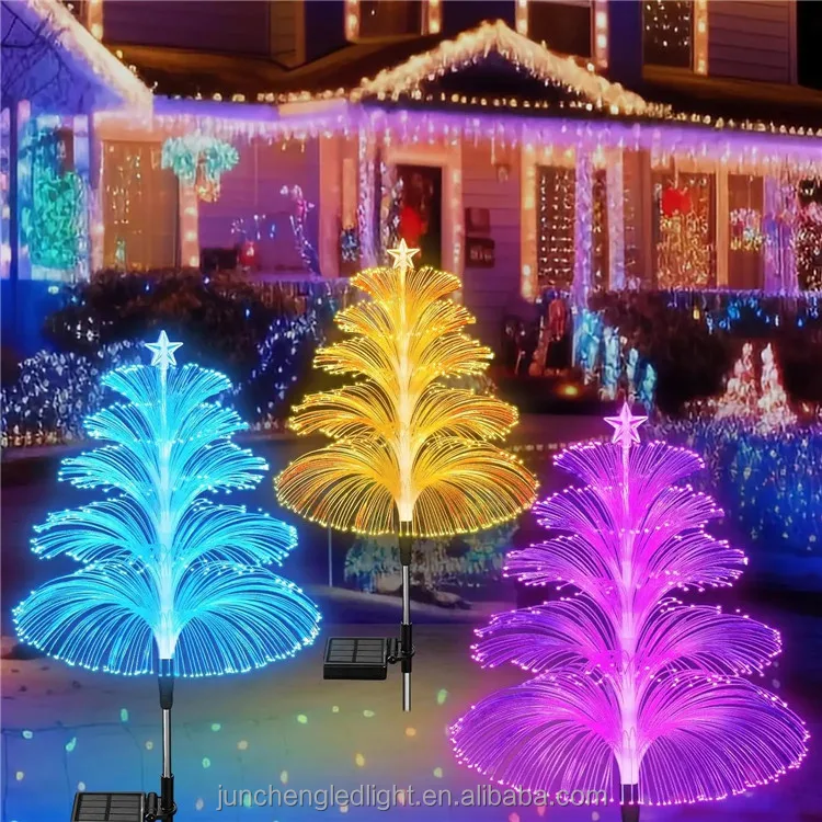 Solar Powered Led Light Outdoor Five Layer Xmas Tree Shaped Jellyfish Lawn Light IP65 Waterproof Garden Walkway Light