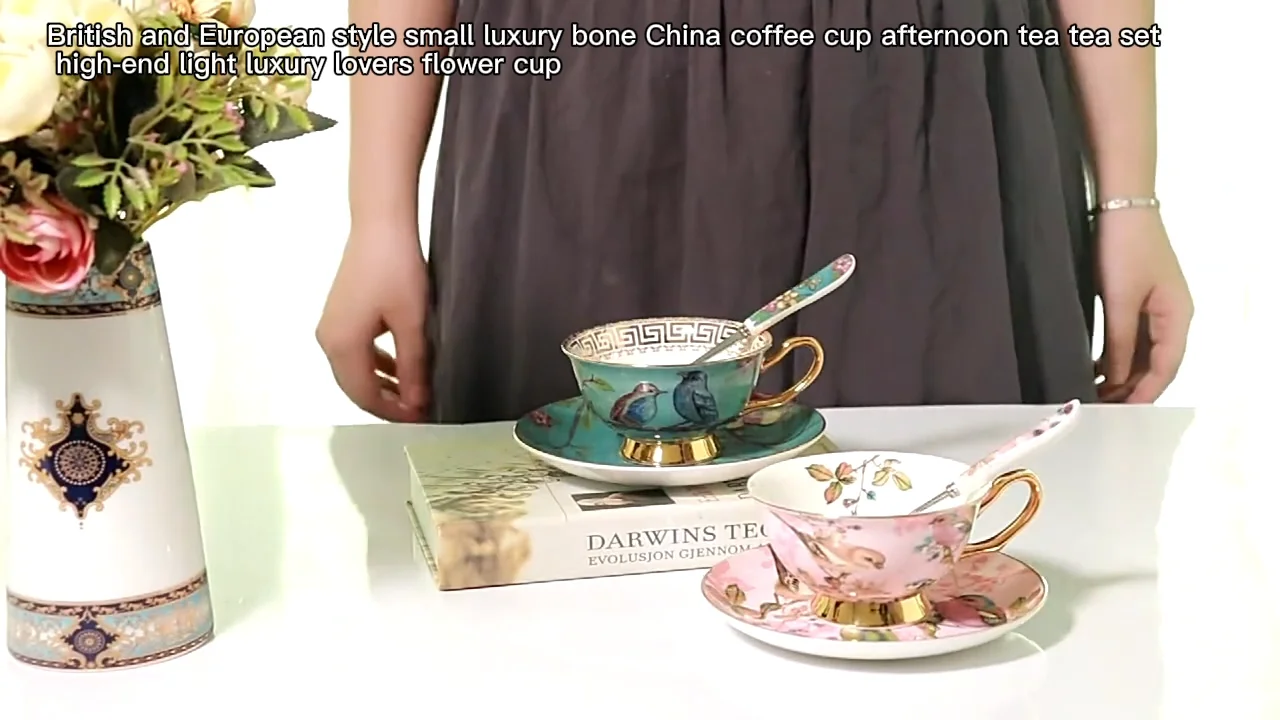 Bone China Coffee Cup and Saucer Set with Spoon Ceramic Coffee Flower Tea Cup 