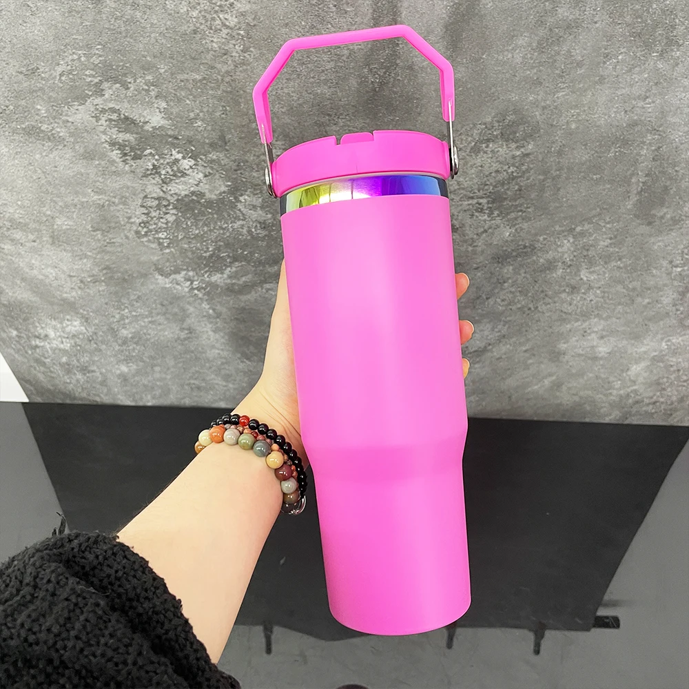 20Pack USA Warehouse Rainbow Plated 30oz Powder Coated Water Bottle with  Leak Proof Flip Straw Lid for Laser Engraving
