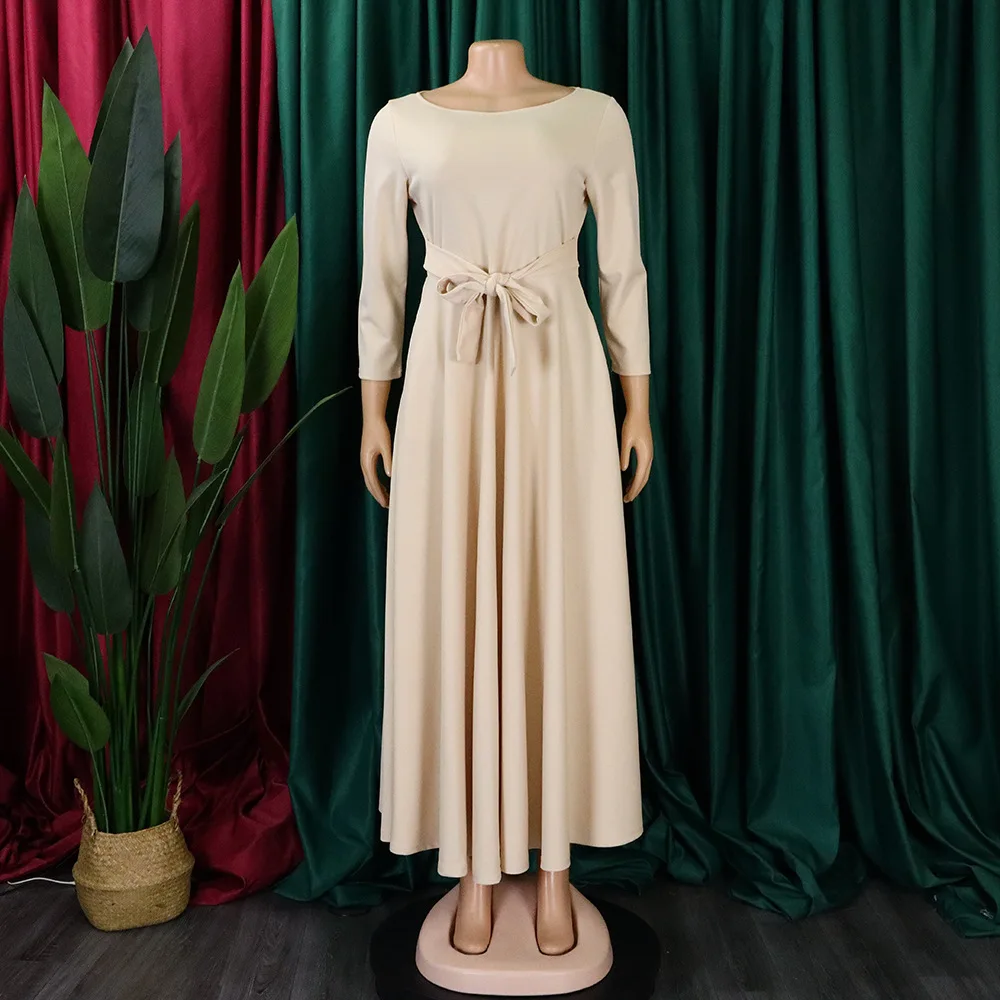 C8617 High Quality Autumn Winter Plus Size Dresses Women Casual 3 Quarter Sleeve O-neck Elegant African Church Dress for Women