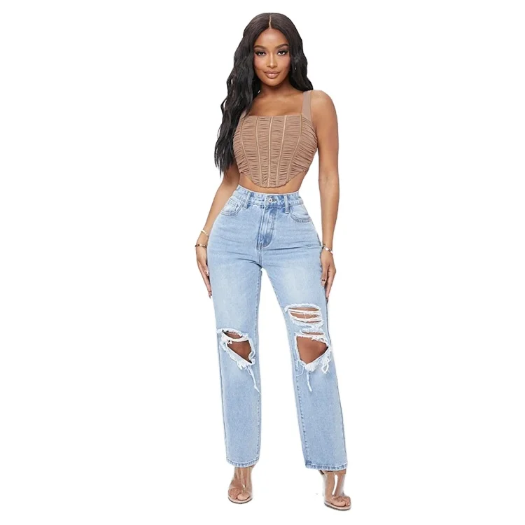 Vaqueros Lavados Personalizados Para Mujer,Pantalones De Pierna Recta Sueltos  Rasgados De Cintura Alta,Nueva Moda,Gran Oferta - Buy Personalizado Lavado  Jeans,De Cintura Alta Jeans Pantalones,Pantalones Vaqueros De Las Mujeres  Product on Alibaba.com
