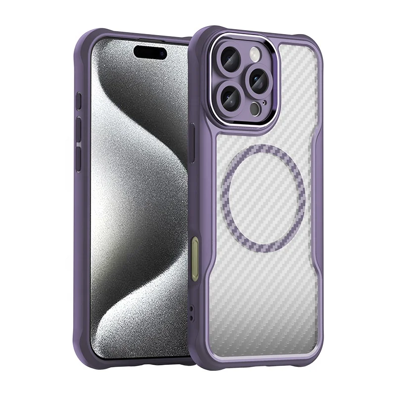 Pc Mobile Phone Case With Carbon Fiber Texture For Iphone 16 15 14 13 12 11 Plus Pro Max Supports Wireless Charging