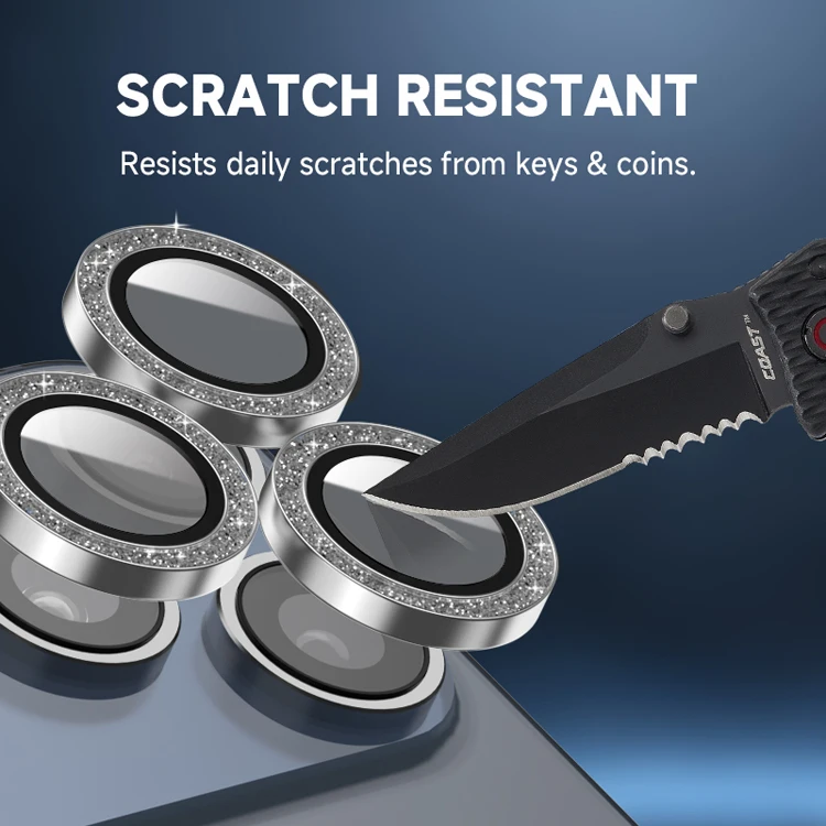 product wholesale glitter diamond camera lens protector 9h hd pvd tempered glass screen protector for iphone 17291-5