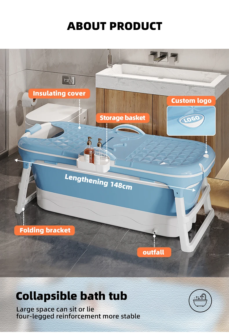 Wannuo 1.48m Portable Bath Tub Easy To Store Foldable Bathtub Adult Plastic Folding Adult Bathtub With Cover And Massage Roller manufacture