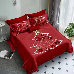 Fashion Printed Duvet Cover Christmas Bedding Sets Microfiber Polyester Bed Sheets Set Simple Tree Red Patterns Bedsheet