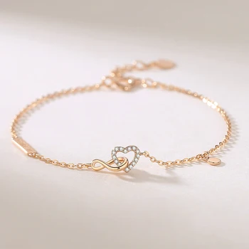 New Infinity Heart Love Knot Bracelet Sterling Silver 18K Rose Gold Plated For Women