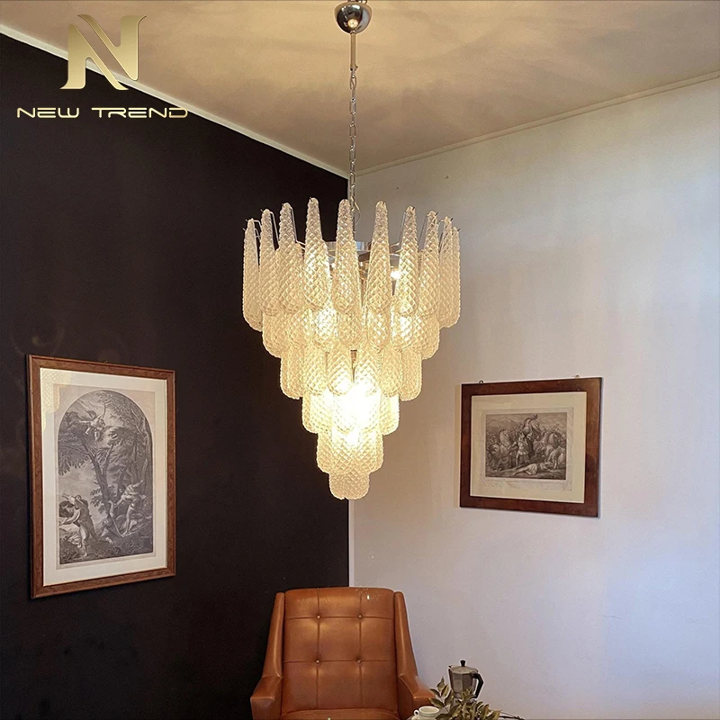 CPL-447 French Vintage Style Murano Glass Chandelier – Luxury Italian LED Pendant Light for Villa Living Room, Dining & Duplex Staircase