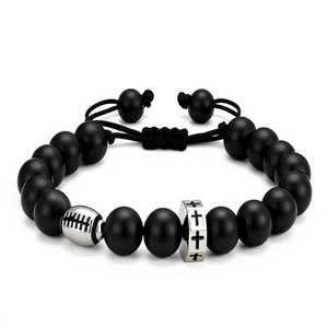 Agate Copper Alloy Beaded Bracelet for Baseball/Basketball/Football/Soccer Fans-Christmas Birthday Gifts for Boys Men Grandsons