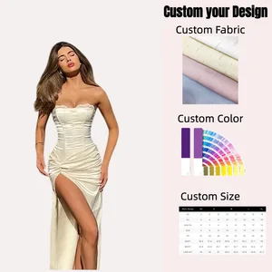Strapless Maxi Dress for Women Elegant Backless Bandage Split Slim Fit Sexy Club Party Evening Long Dresses