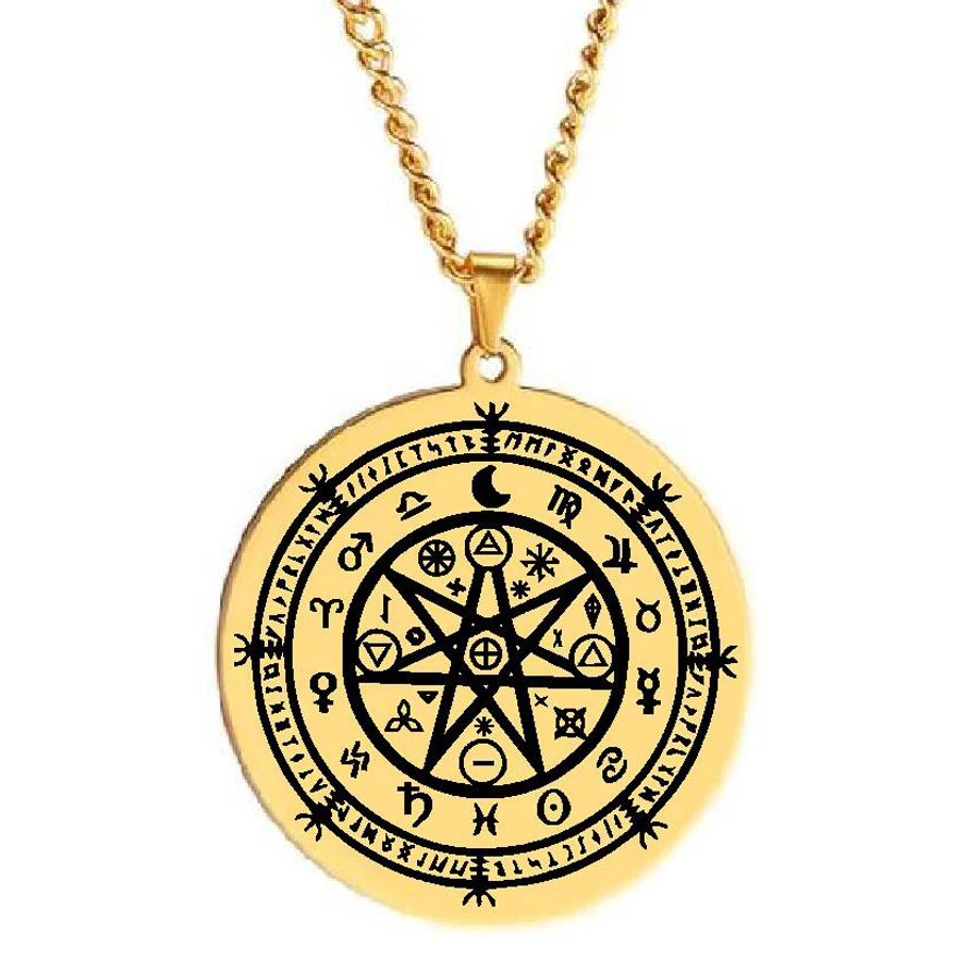 Wiccan Symbol of Protection Mandala Witches Rune Earth Zodiac Wheel of the Year Amulet Talisman Stainless Steel Pendant Necklace