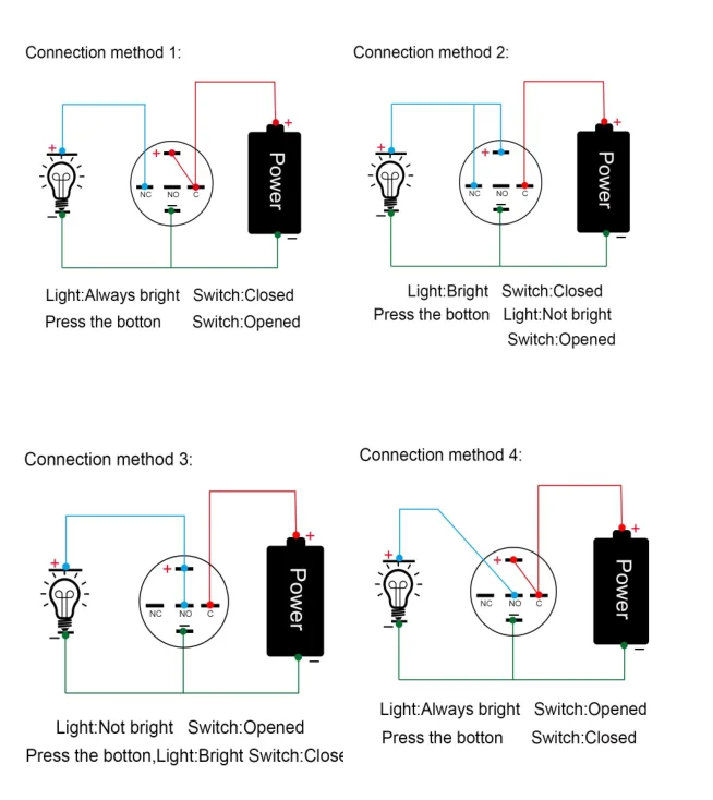 12v Led Push Button Switch Mp016s/f11-d Momentary Self-locking Ring ...