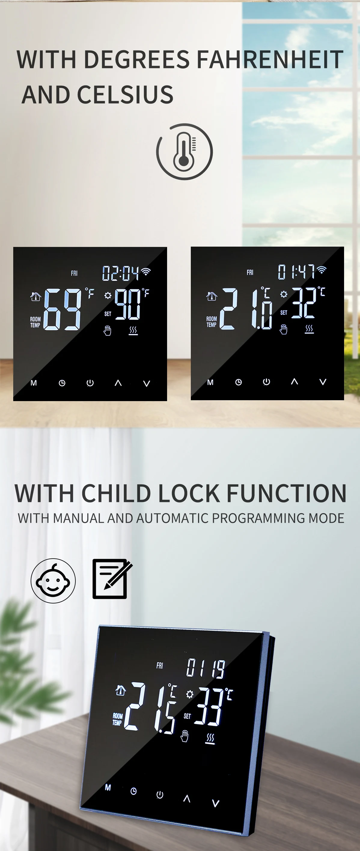 New  heating  thermostat mirror ME82 with tuya wifi thermostat