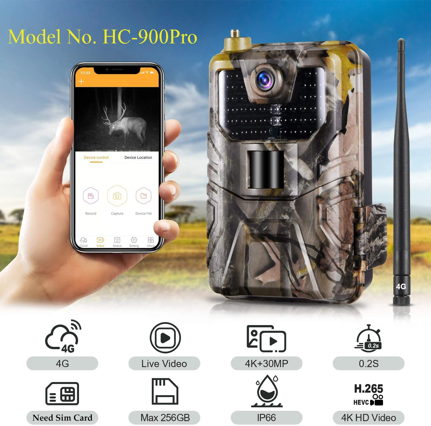 HC-900Pro 4Gトレイルカメラ 30MP 4K動画 New HC-900 Pro 4K Wildlife Trail Camera - 30MP, IP66 Waterproof