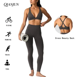 High Quality Summer Sports Active Wear Workout Yoga Wear Hip Lift Sport Pant Deep V-Neck Tank Top Activewear Outfits Gym Sets