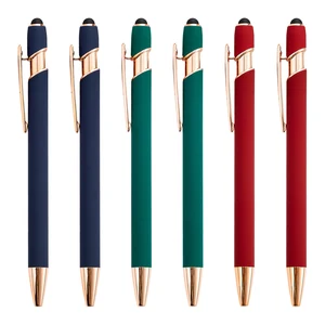 Rose Gold 2-in-1 Matte Rubber Paint Metal Ballpoint Pen Stylus with Custom LOGO for School & Office Supplies and Promotional