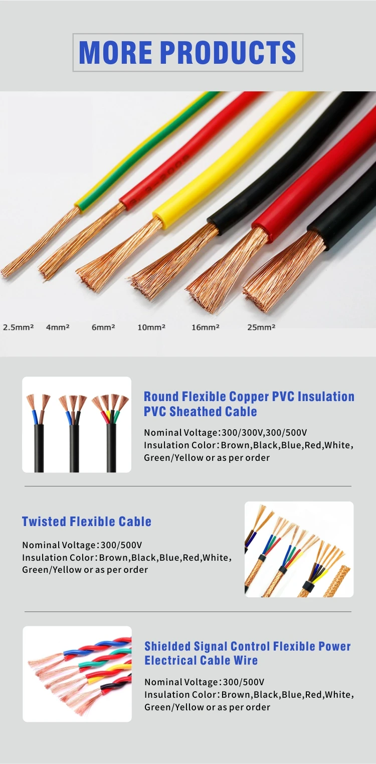 Flexible Rvv 3x4mm 450v 750v Copper Electrical Power Wires And Cables 