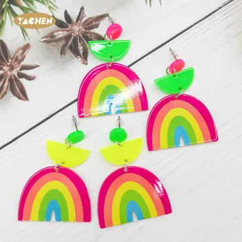 YACHEN 80s 90s Theme Glow Party Accessories Fashion Fluorescent  Acrylic Neon Earrings for Women Girls