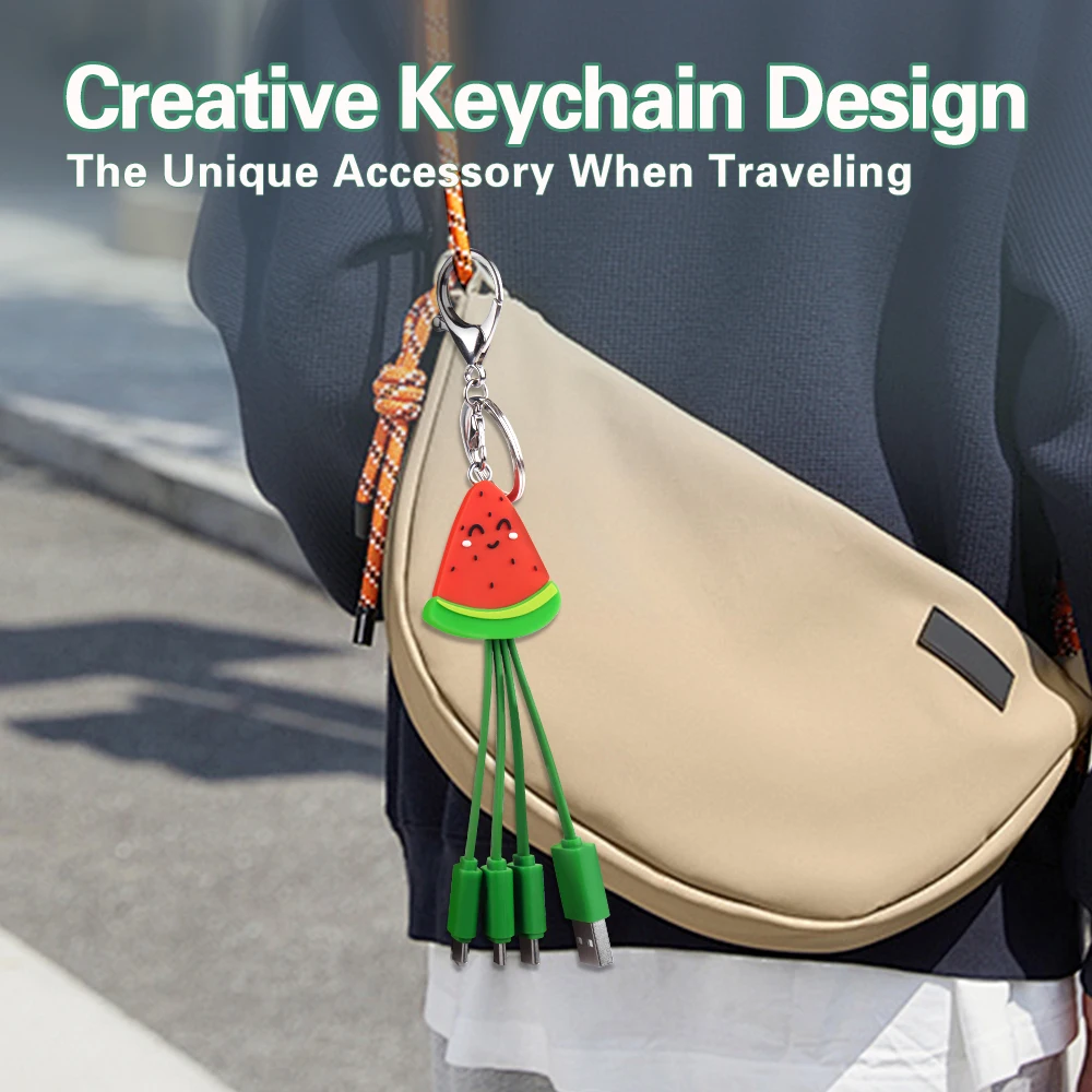 Creative Fruit 3 In 1 Charging Cable Watermelon Design Keychain Cable 3 In 1 Charging Cable For Promotional Summer Business_voghion.com