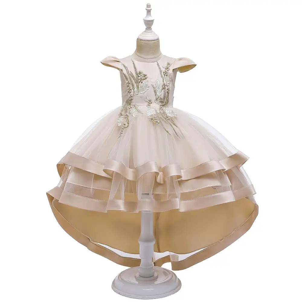 champagne dresses multi layer princess embroidered Sweetheart Glitter Tulle Ball Gown w/ Bow & Pockets