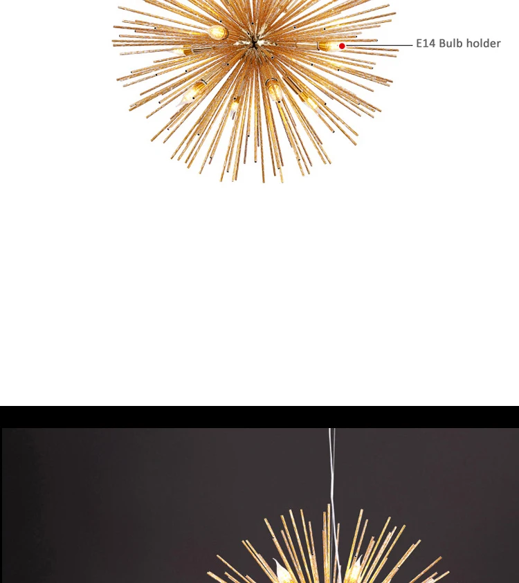 Aluminum  firework pendant light modern chandeliers with 8 lights, gold and chrome sputnik lighting fixture