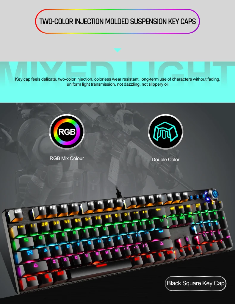 Y-fruitful K88 104 Key Green Axis Abs Keycaps Gaming Mechanical ...