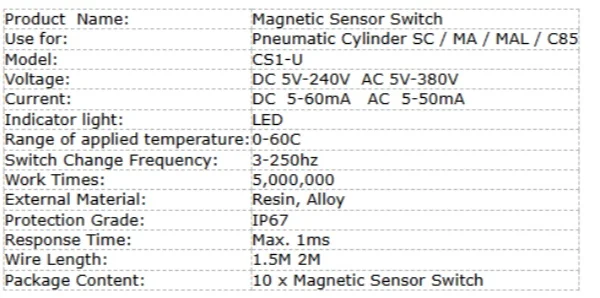 Produktbild von CS1-U Magnetischer Reed-Schalter Für Pneumatikzylinder – Induktiver Näherungssensor, Kompatibel Mit SU/SC/SI/MAL, 5–240V DC/AC, Normal Offen