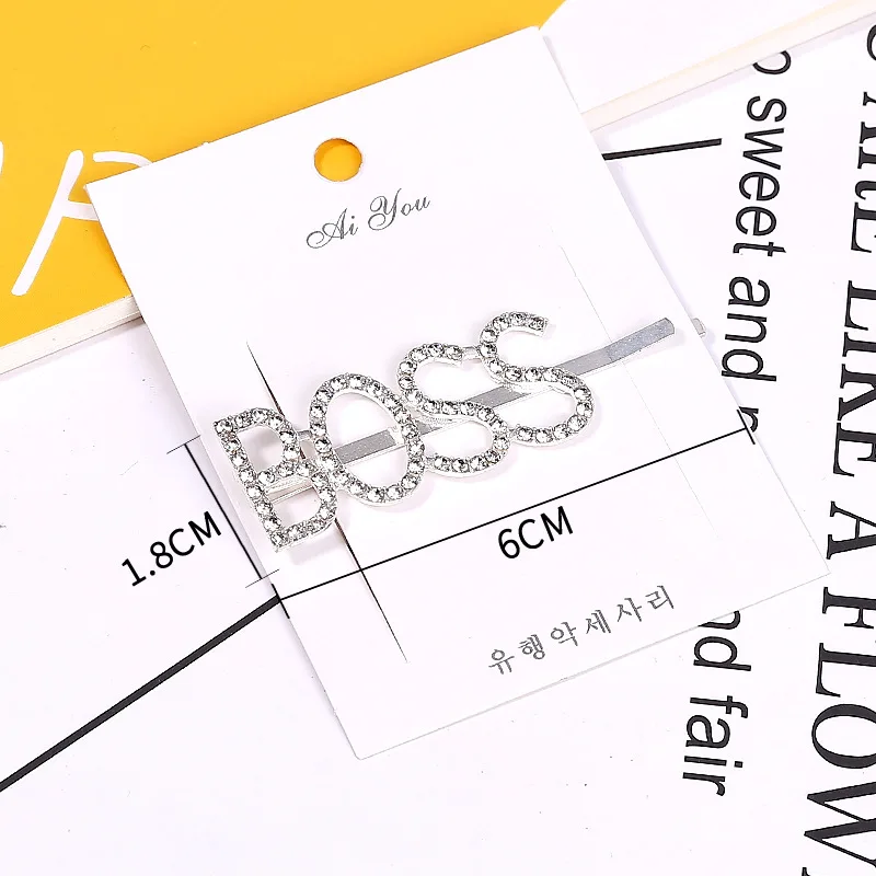 Оптовая продажа, металлические заколки для волос с кристаллами и стразами с посеребренными буквами, блестящие аксессуары для волос для женщин и девочек LHC001