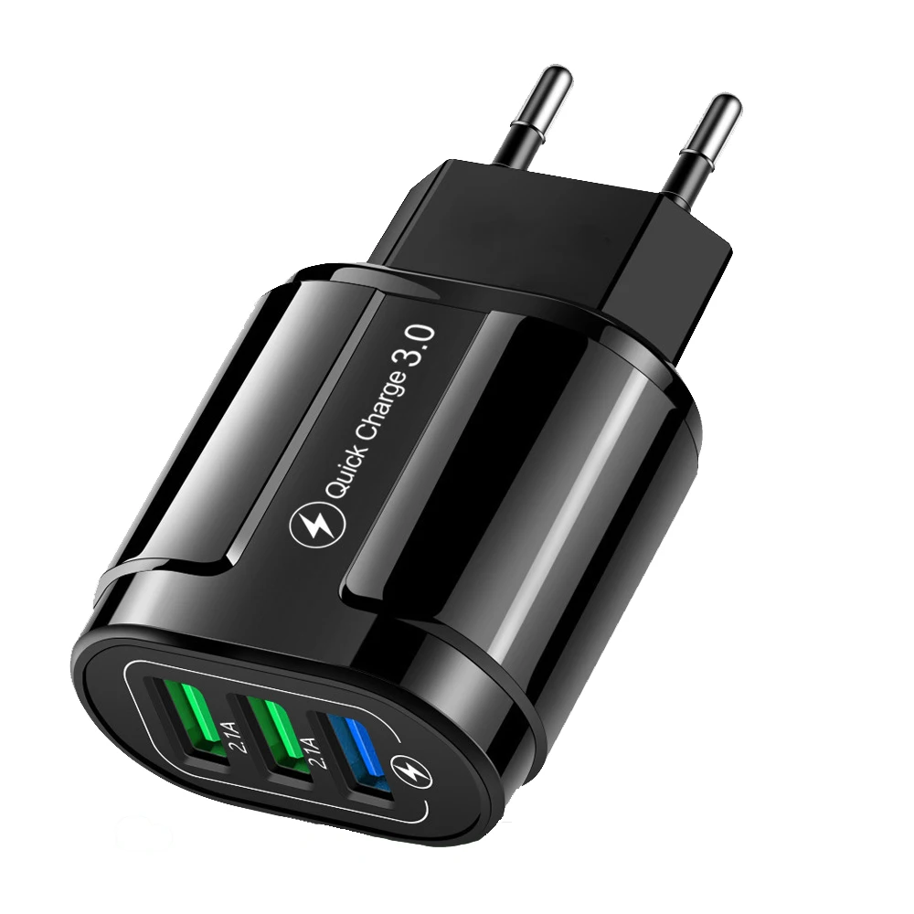 QC 3,0 зарядное устройство адаптеры питания черный с тремя отверстиями Европейский стандарт зарядная головка 18 Вт вспышка быстрой зарядки usb адаптер для путешествий