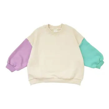 Simple fashion baby color block long sleeve sweatshirt toddler crew neck pullover