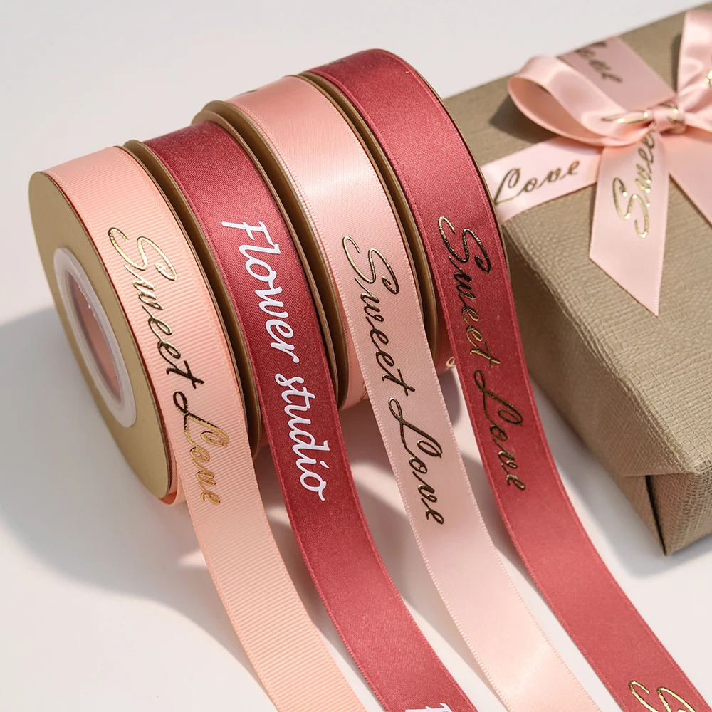 Lude Custom Satin Personalised Ribbon Brand Name Embossed Gold Logo
