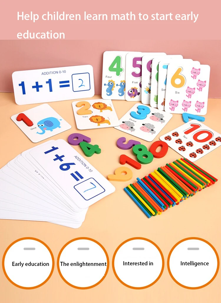 Montessori Educational Math Toys Enlightenment Teaching With Card Boards Wooden Counting Sticks Addition Subtraction Toy