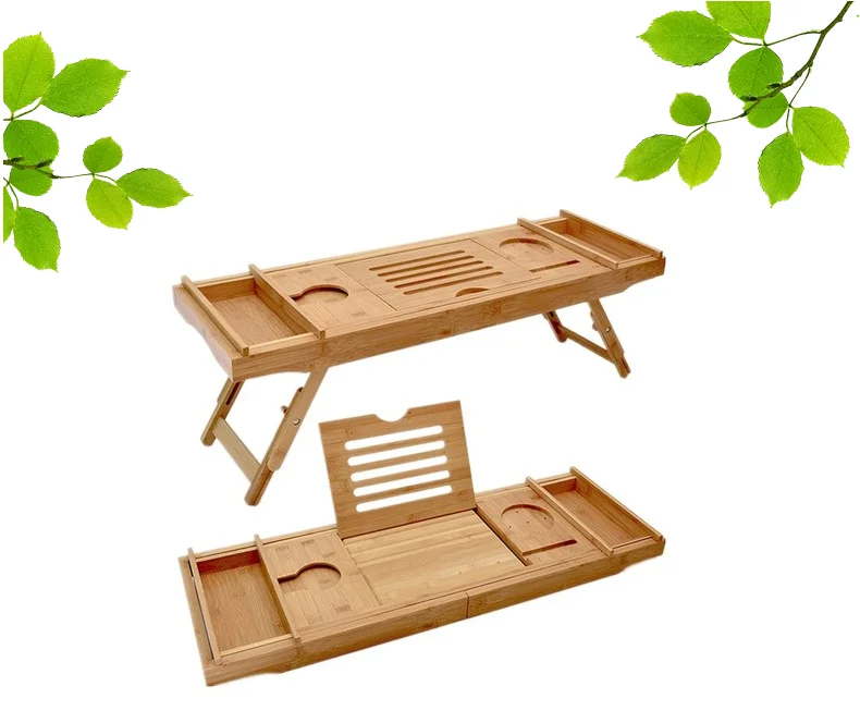 Addreen Bath Caddy Breakfast Tray Combo,Natural Bamboo Wood Waterproof Bath Tub Caddy And Bed
