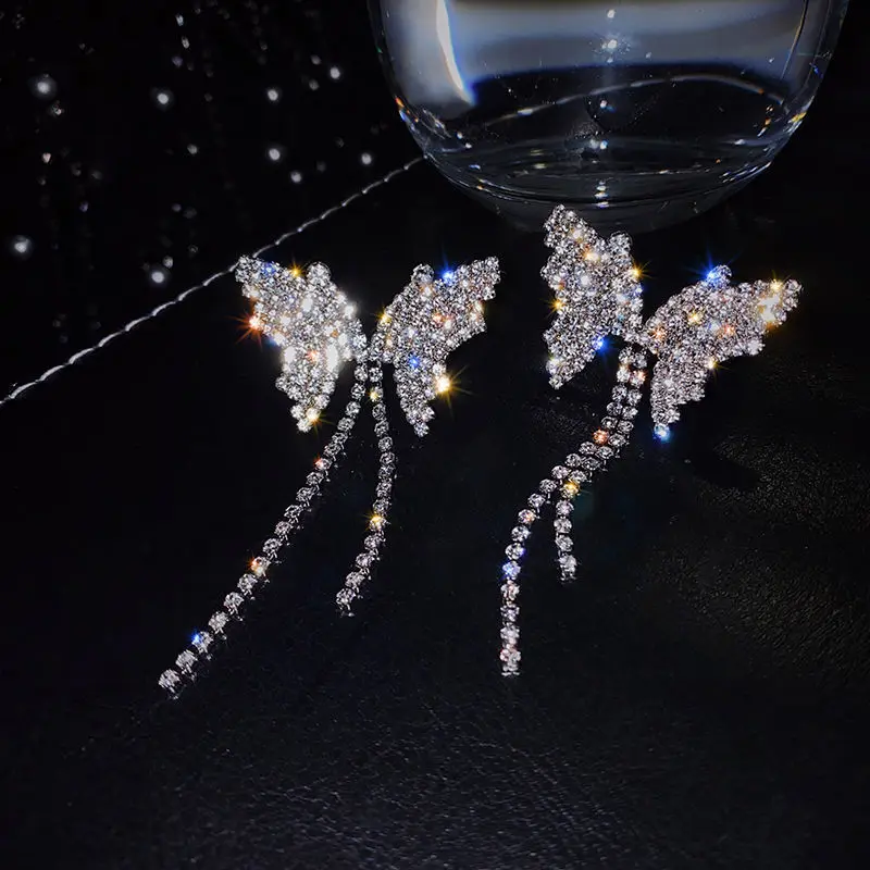 Glitter Butterfly Chain Luxury Gold Plated Rhinestone Necklace Full Diamond Chain Link Girls Fashion Jewelry Charm Choker