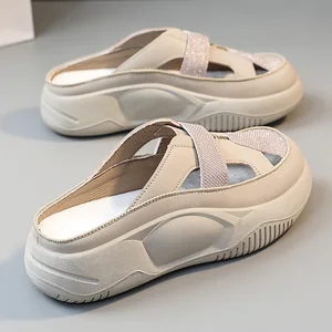 K8629 Slippers for Women, Summer Hollow Half slippers for Women, Breathable Thick Soles, Versatile Sandals