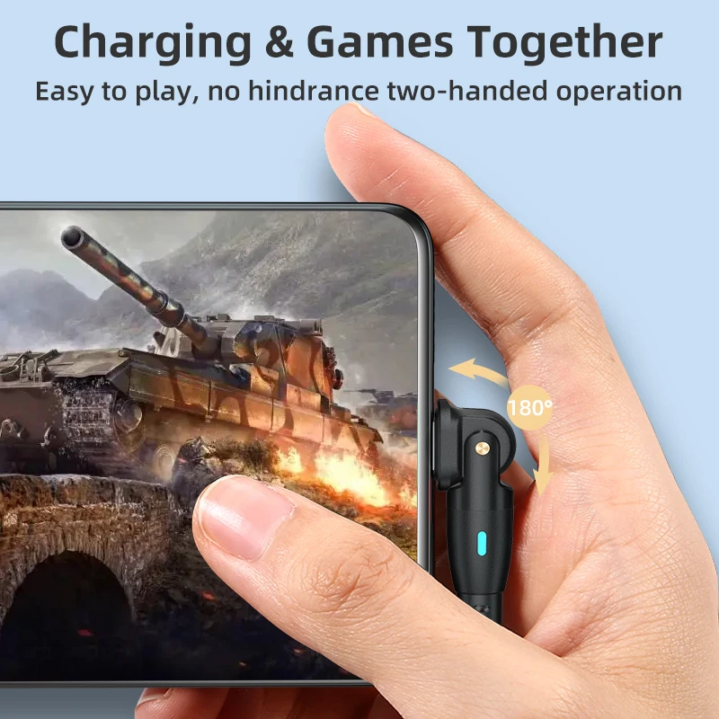 For Samsung for Xiaomi Fast-Charging 180° Rotatable 3A USB Type-C Micro USB-C Cable 180° Right-Angle for Mobile Phones Computers