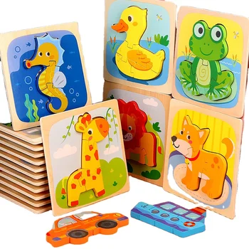 Wooden Educational Toys Child Wood Montessori 3D Wooden Puzzle Toys
