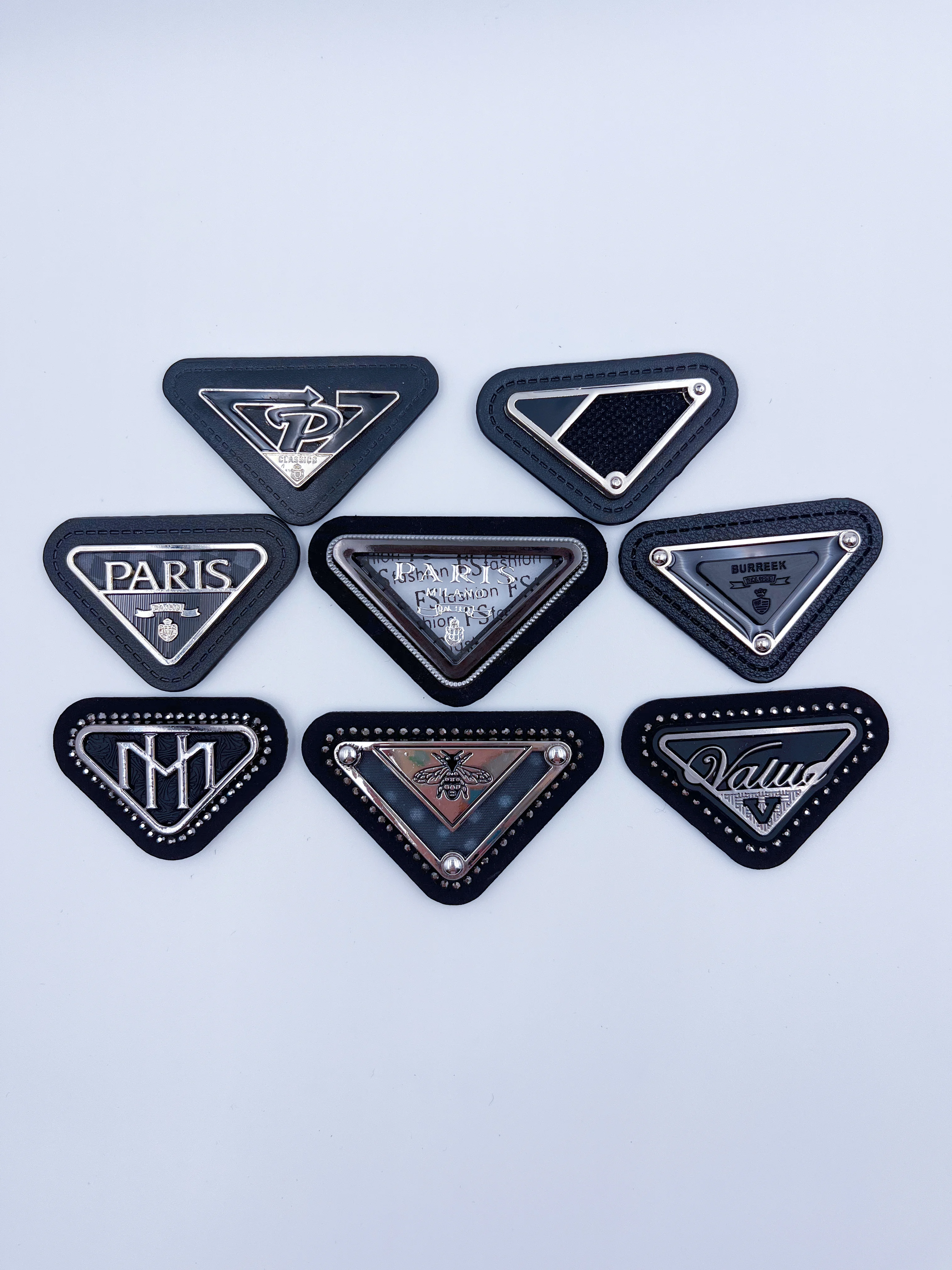 Embossed Triangular Patch Factory Wholesale New Single Sided Embossed Triangle Shape Leather Sew ...
