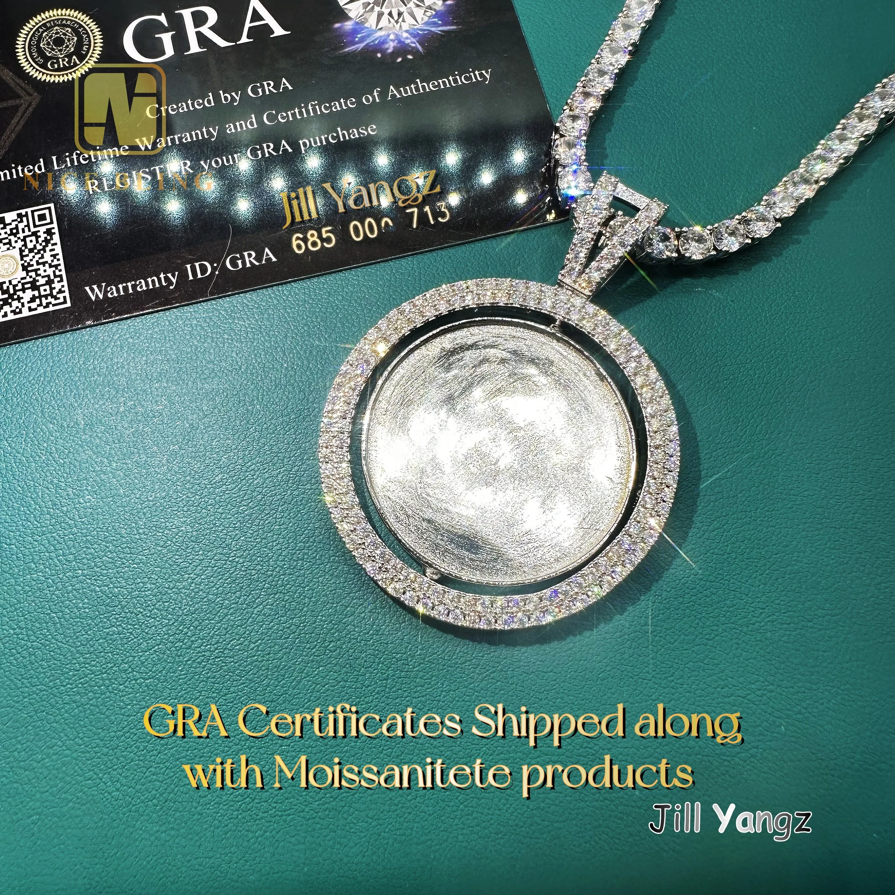 Rotating Double Sided Photo Pendant Moissanite 925 Silver Hip Hop Rock Iced  Out Photo Frames Christmas Gift for Women Men