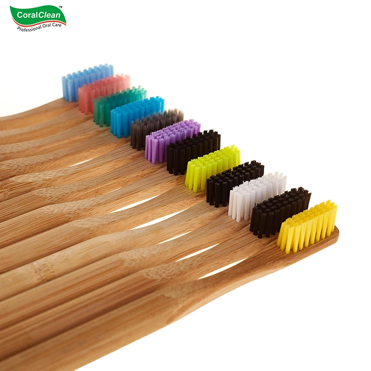 CoralClean Engraving Printing Private Label Brand Names Round Handle Bamboo Natural Organic Economical Toothbrush